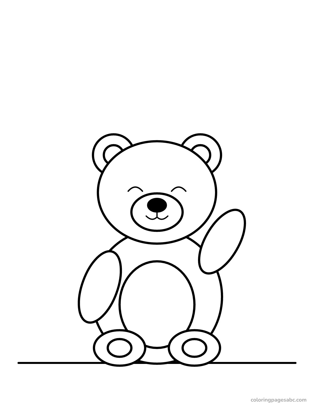 Happy cute bear waving one paw coloring page