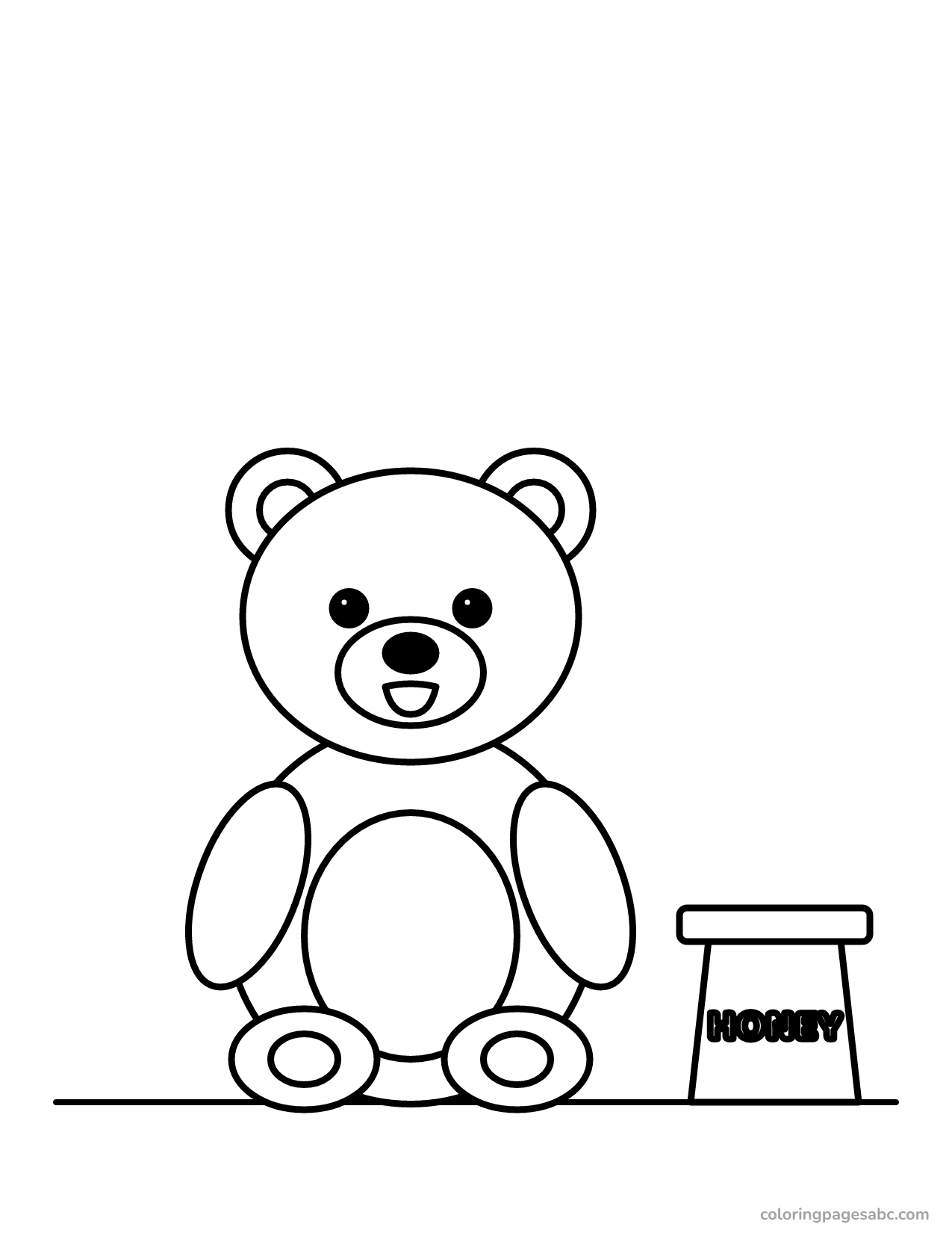 Cute bear with an open mouth next to a honey pot