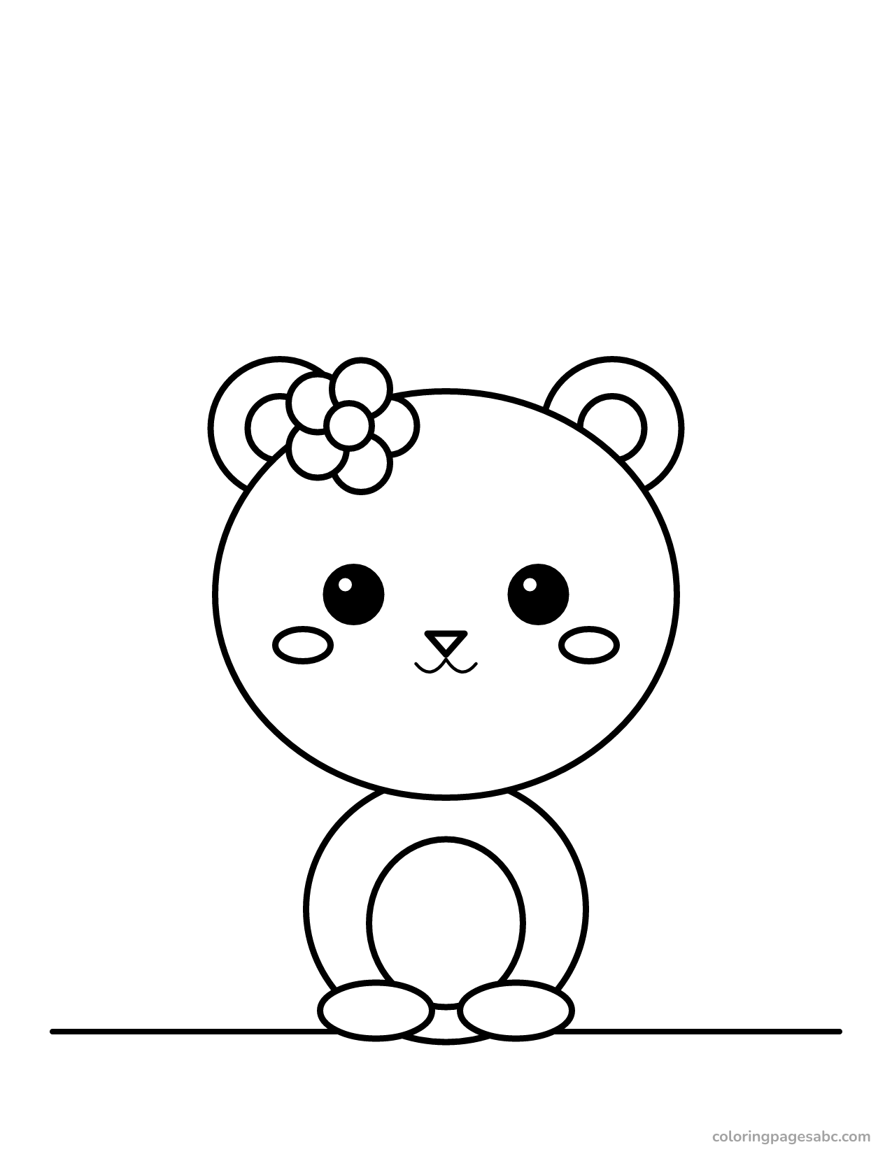 Chibi bear with a big head and a flower coloring page