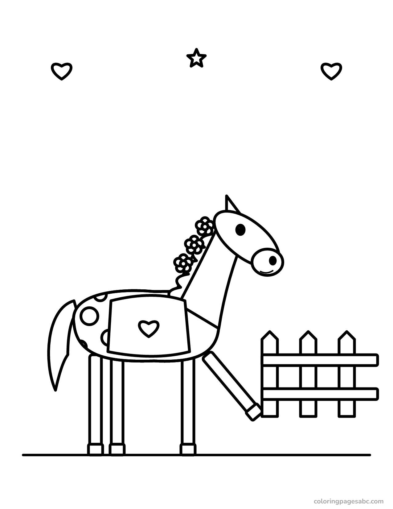 Cute pony with flowers in its mane and a saddle blanket with a heart