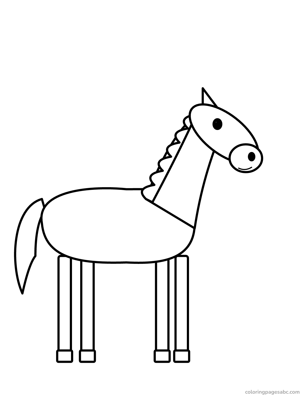 Easy horse coloring page for kids with big simple shapes