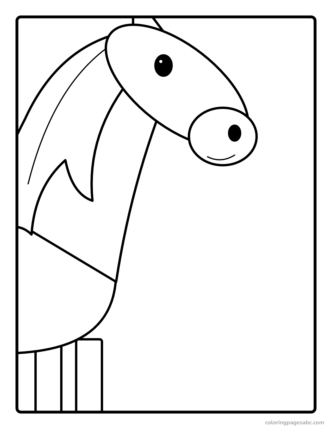 Close-up of a horse head with a mane in a frame coloring page