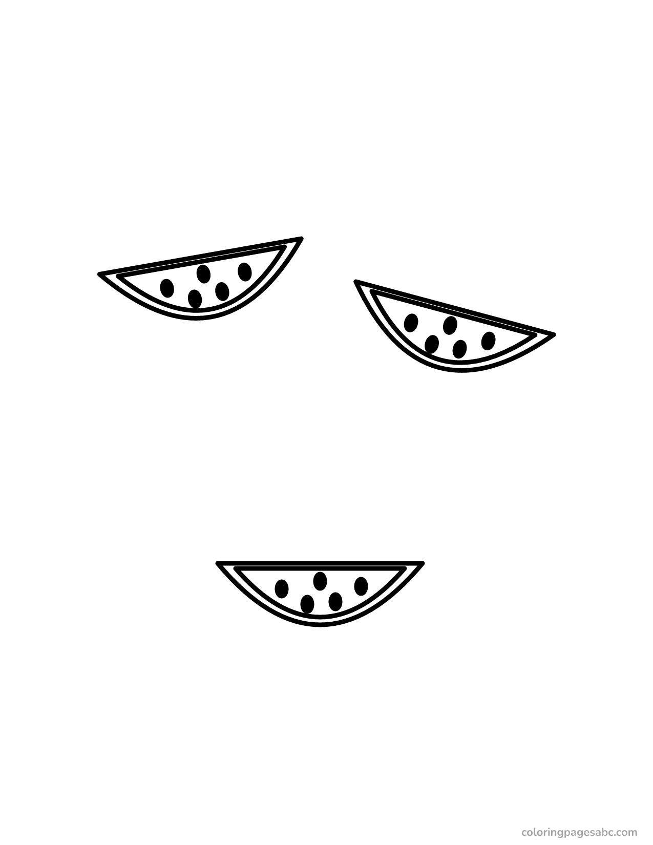 Three watermelon slices with seeds coloring page